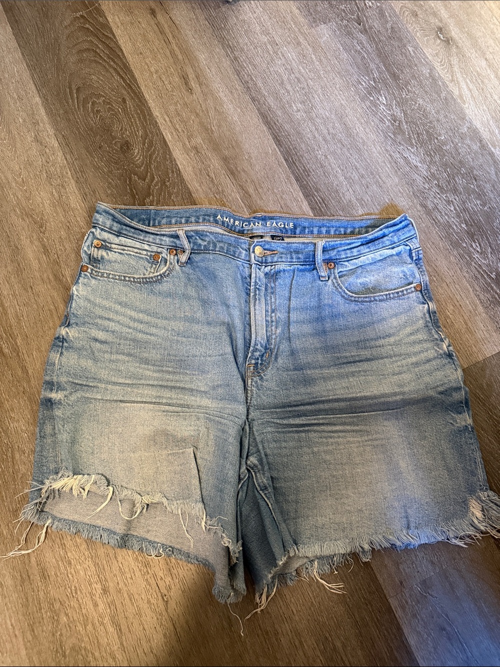 American Eagle Outfitters Light Blue Distressed Denim Shorts Mid Length
